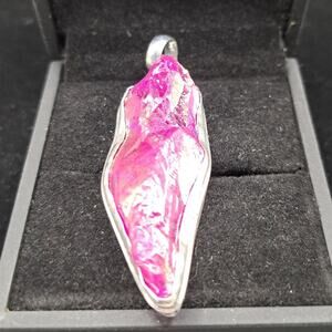 Pink Titanium Aura Quartz 925 Silver Plated Pendant, 2.5"